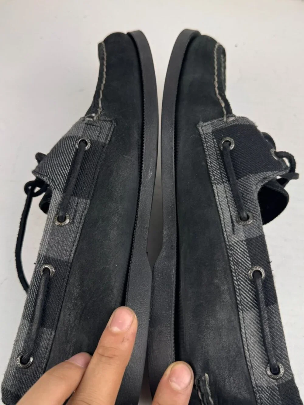 Men's Sperry Top-Sider Black Buffalo Plaid Suede Boat Shoes Size 9.5D